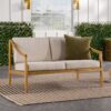 Modern Curved Arm Solid Wood Upholstered Outdoor Loveseat - Natural - Image 4