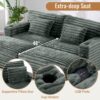 Oversized Double Chaise Lounge Sofa Bed Cloud Couch Upholstered Sleeper Sofa Daybed With 2 Supportive Pillows, USB Ports And Cup Holders - Dark Gray - Image 6