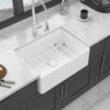 28" Farmhouse Sink Ceramic Single Bowl With Drain Assembly And Bottom Grid - White - Image 2