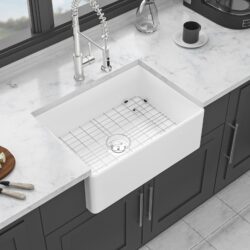 28" Farmhouse Sink Ceramic Single Bowl With Drain Assembly And Bottom Grid - White