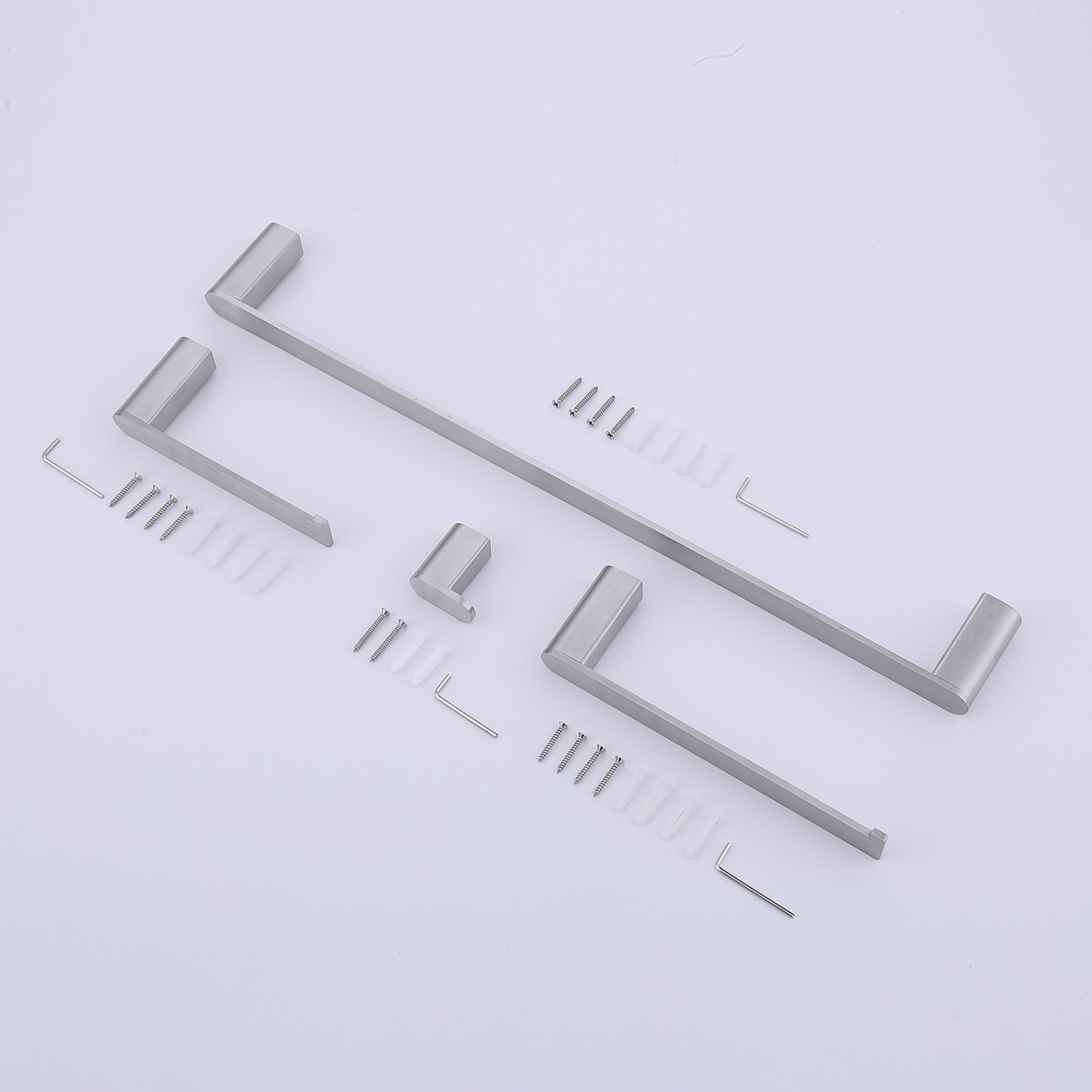 Modern Wall Mounted Bathroom Hardware Set With Robe Hook, Towel Rail, And Tissue Paper Holder - Brushed Nickel - Image 5