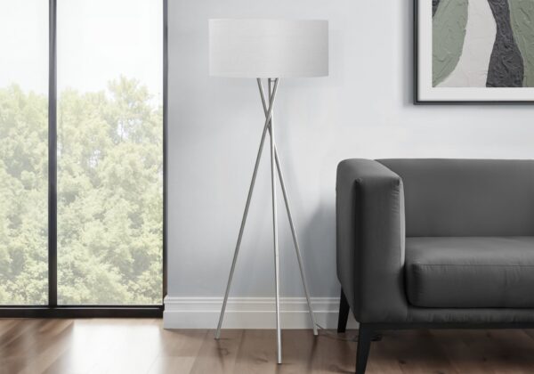 Lighting, Floor Lamp, Nickel Metal, Contemporary - Silver