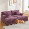 Oversized Double Chaise Lounge Sofa Bed With USB Ports & Cup Holders - Wine Red - Image 3