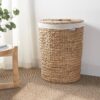Ludmilla - Round Tall Water Hyacinth Woven Wicker Laundry Hamper With Lid For Clothes Canvas Toys And Book Storage With Removable Liner - Natural / Light Brown - Image 2