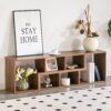 Minimalist Cube TV Stand With Adjustable Open Storage Shelves - Acacia Wood - Image 8