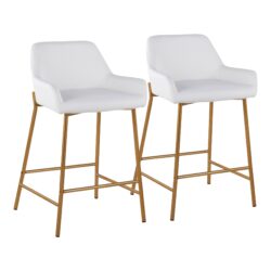 Daniella - Contemporary Glam Fixed Height Counter Stool (Set of 2) - White / Gold