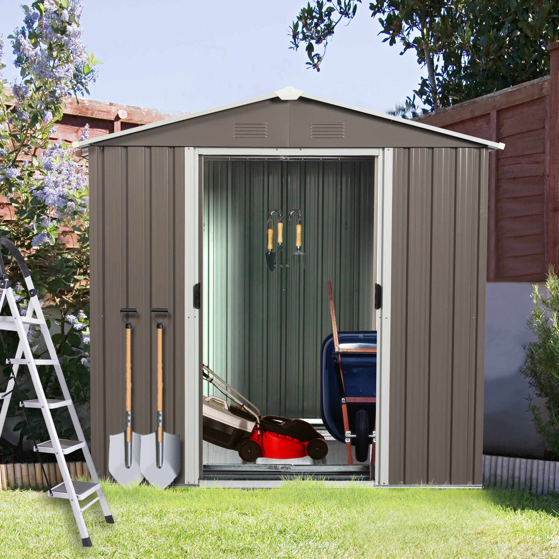 6Ft x 5Ft Outdoor Metal Storage Shed - Gray - Image 2