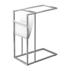 C-Shaped Accent Table Magazine Storage For Living Room - Chrome