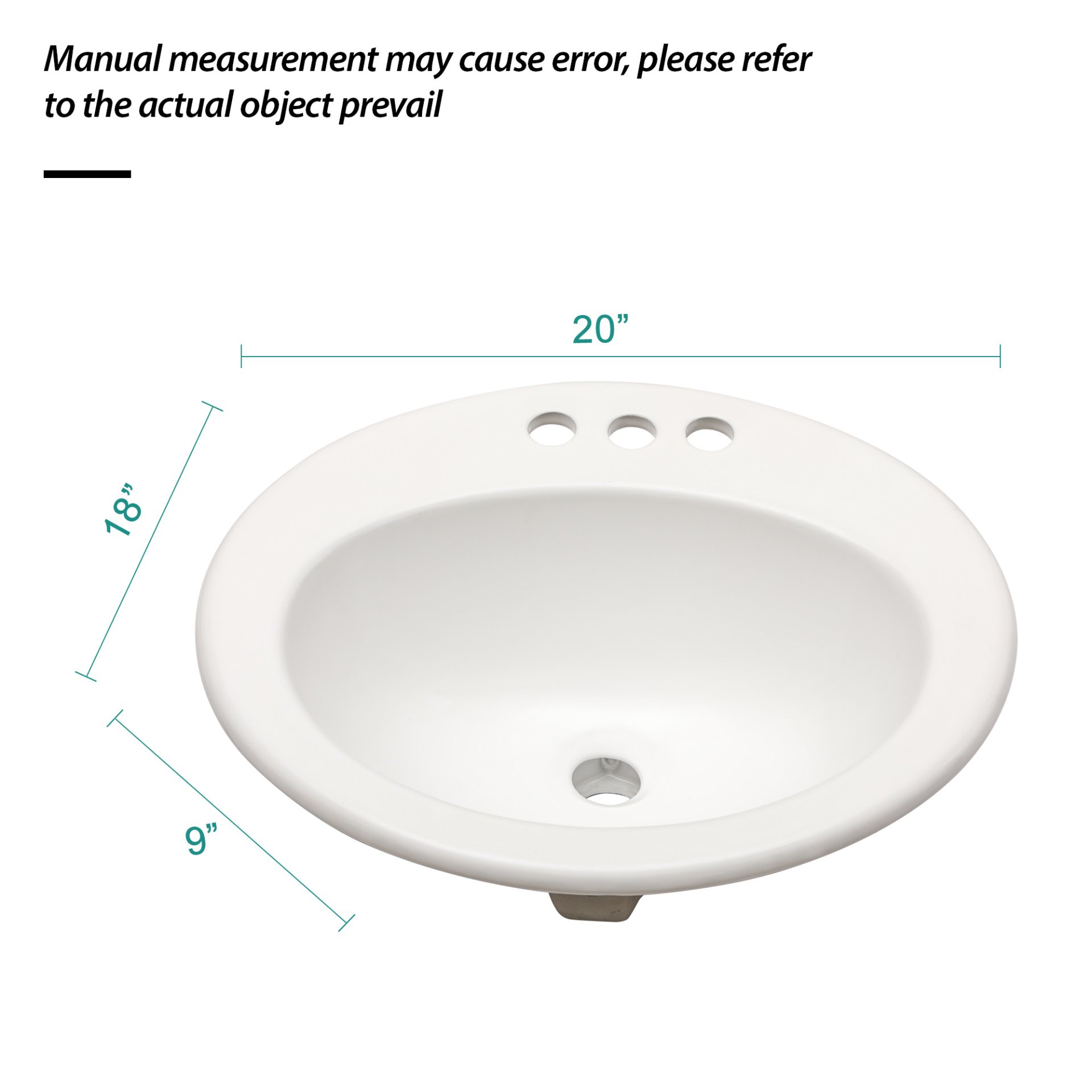 20 X 18" Modern Ceramic Oval Undermount Bathroom Sink With 3 Faucet Holes - White - Image 3