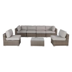 6 Piece Rattan Wicker Patio Set With Cushions, All Weather - Gray Mix