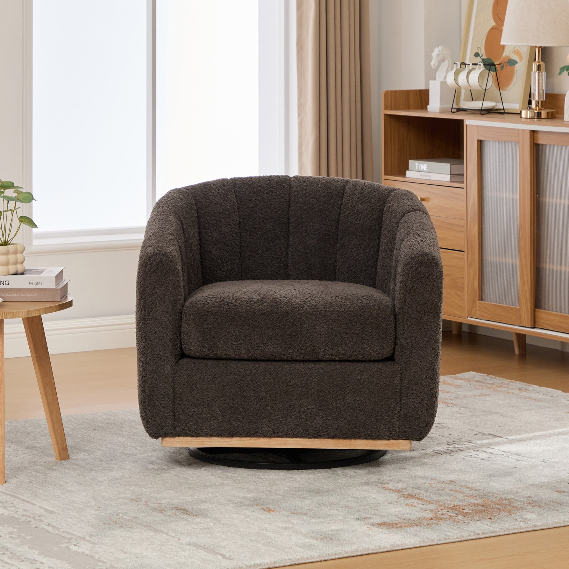 360° Swivel Pumpkin Shape Club Armchair - Charcoal - Image 5