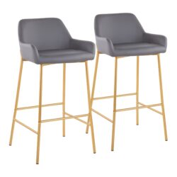 Daniella - Contemporary Glam Fixed Height Bar Stool (Set of 2) - Gold / Gray