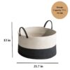 Cotton Round Laundry And Storage Basket With Sturdy Handles - Gray / White - Image 3