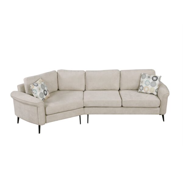 Upholstered 3 Seater Curved Sofa With Printed Pillows Chenille - Beige