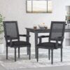 French Country Style Dining Chair With Cane Backrest And Polyester Upholstery - Black - Image 5