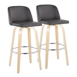 Toriano - Contemporary, Fixed Height Barstool With Swivel With Round Footrest (Set of 2) - Natural / Gray