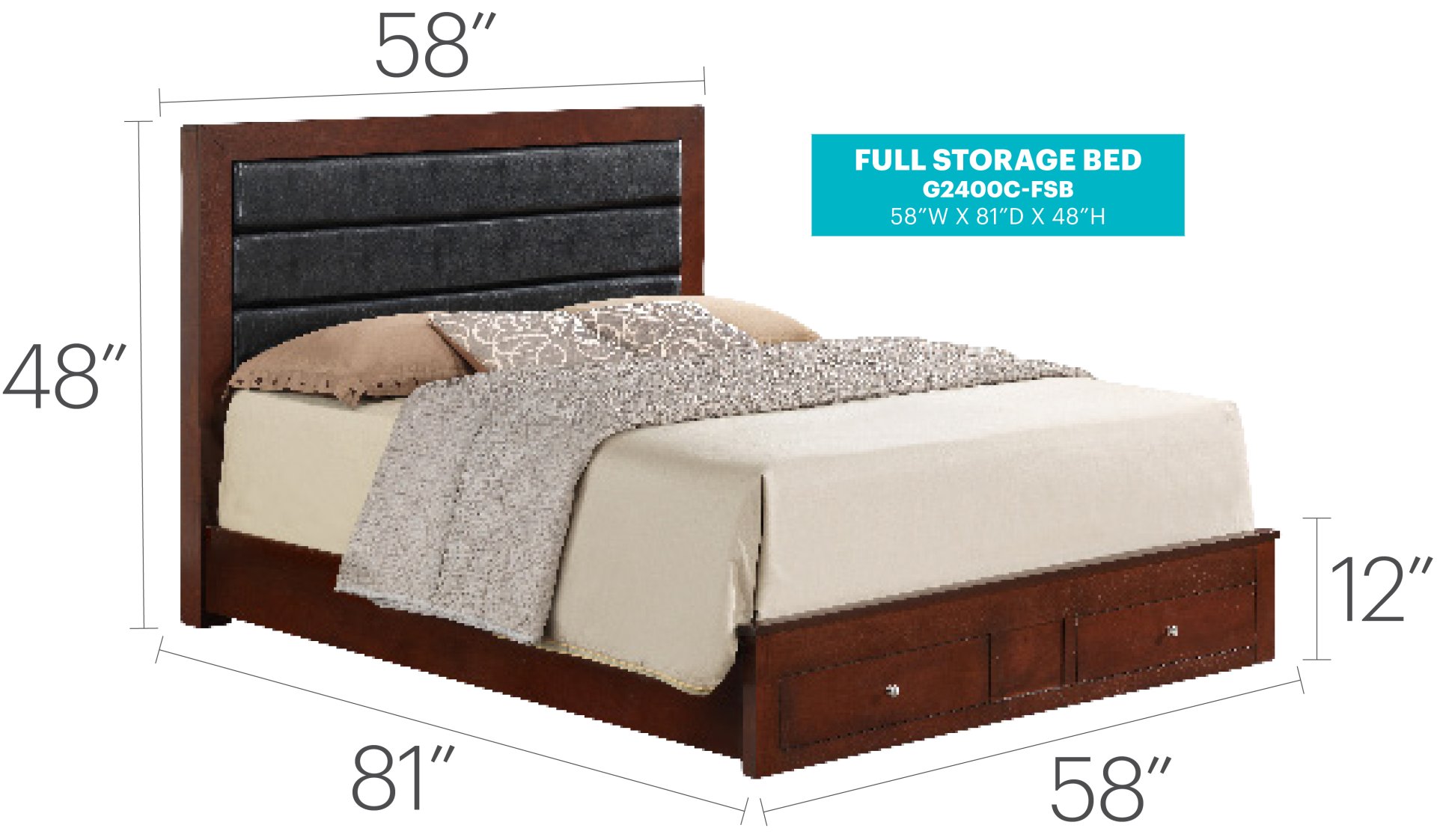 Full Storage Elegant Bed For Cozy Spaces - Cherry - Image 2