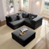 Oversized Upholstered Sectional Sofa Couch Set, Modular L Shaped Floor Sofa Set With 6 Pillows For Living Rooms - Black - Image 5