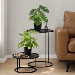 13" Tall, Artificial Plant, Monstera Calthea, Indoor, Faux, Fake, Table, Greenery, Potted, Decorative (Set of 2) - Green / Black
