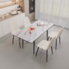Modern Extendable Dining Table And Chair Set, 2 - 6 People, Table, Chairs, Metal Base - Beige / White - Image 10