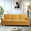 Soft Sofa, Upholstered 3 Seater Couch With High Density Foam, Loose Back Cushions And Turned Legs - Mustard Yellow - Image 4
