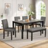 Modern 6 Piece Dining Table Set With Bench And Chairs For Dining Room Or Kitchen - Light Gray / Black - Image 4