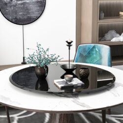 36" Round Tempered Glass Table Top Black Glass 1 / 2" Thick Beveled Polished Edge - Black
