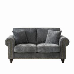 2 Seater Sofa With Rolled Arms, Tufted Upholstered Couch - Gray
