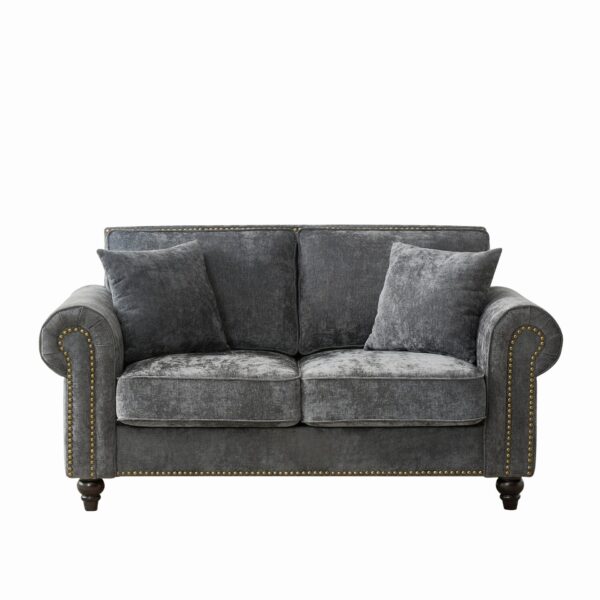 2 Seater Sofa With Rolled Arms, Tufted Upholstered Couch - Gray