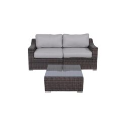 3 Piece Patio Rattan Conversation Set With Cushions - Brown Mix