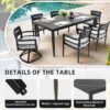 7 Pieces Modern Outdoor Patio Dining Set, Rectangular Table, 4 Chairs & 2 Swivel Rockers, Sunbrella Cushions - Ember Black - Image 6