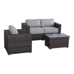 3 Person Outdoor Seating Set With Cushions - Brown