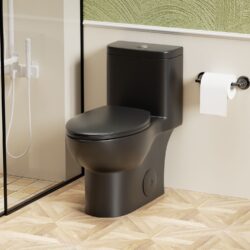 1 Piece Toilet With Tornado Flush, Soft Closing Seat, 12" Siphonic S Trap - Matte Black