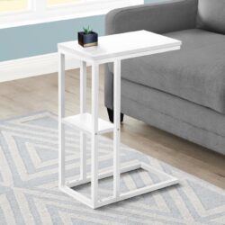Accent Table, C - Shaped Contemporary - White