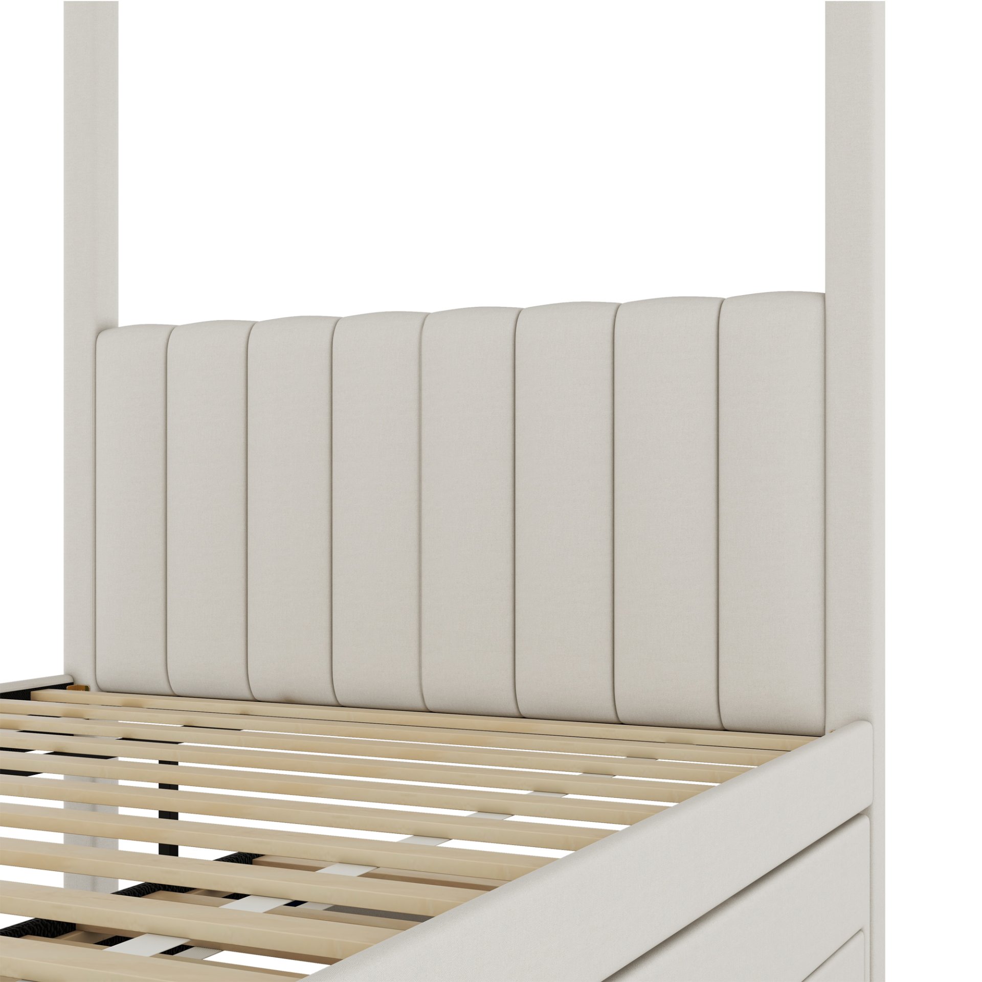 Full Size Upholstery Canopy Platform Bed With Trundle And Three Storage Drawers - Beige - Image 11