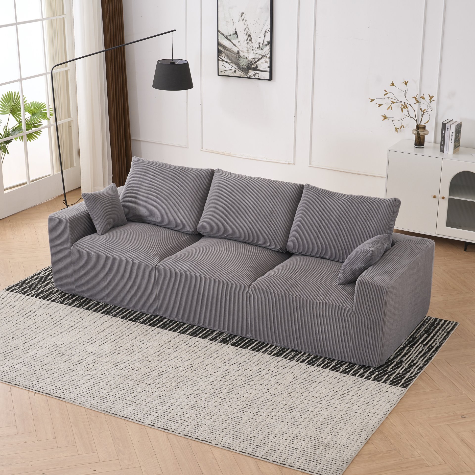 Modular Sectional Sofa, L Shape With Extra Wide Seat Cushion, USB And Type C Charger, Armrest Design, Free Movement Ottoman - Gray - Image 4