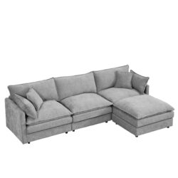 Contemporary Modular Sectional Sofa Shaped Couch Set With Movable Ottoman Chenille - Gray