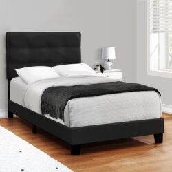 Twin Size Bed, Upholstered, Frame Only, Transitional - Black