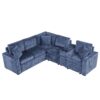 L Shaped Convertible Sofa Bed With Pull Out Bed, Cup Holders, And Storage Space - Blue - Image 16