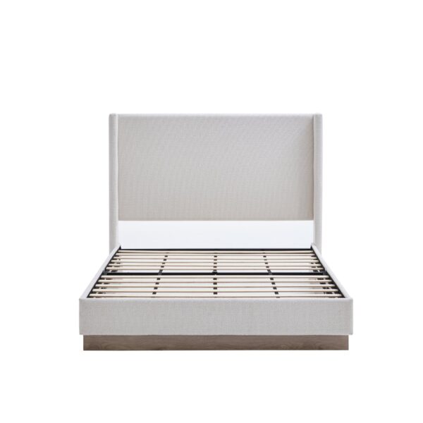 Hosford - Upholstered Wingback Bed Queen With Base Platform, High Headboard - Cream White / Light Gray / Camel Oak