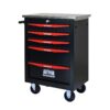 5 Drawer Multifunctional Tool Cart With Wheels, Metal Rolling Tool Cart Storage For Garage Workshop Warehouse Repair Shop With Stainless Steel Roof - Black / Red - Image 12
