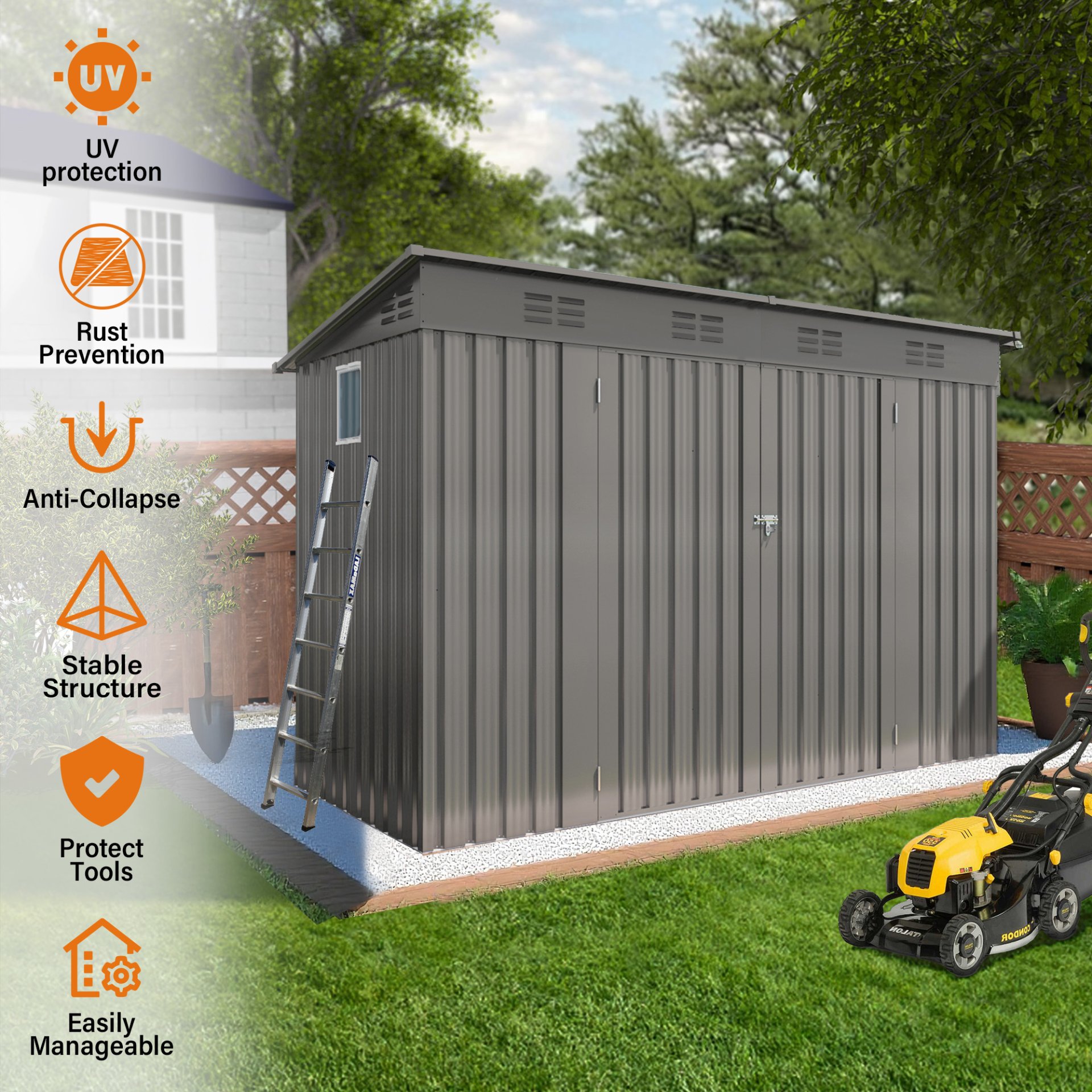 Outdoor Storage Shed 4 X 9 Ft With Sloping Roof And Vents For Garden And Patio - Gray - Image 9