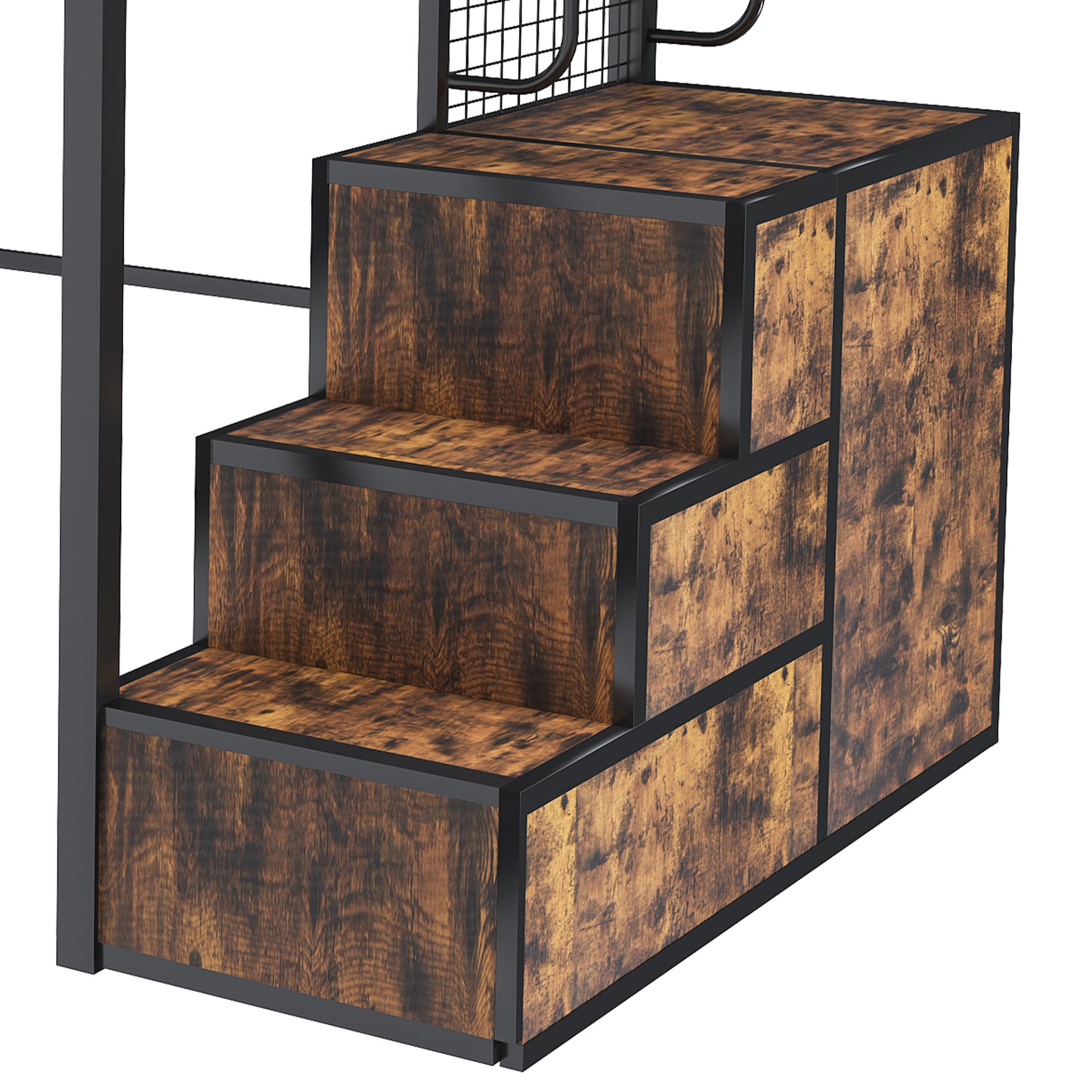 Heavy Duty Full Loft Bed With Desk & USB Charging Metal Frame With Storage Drawers And Staircase - Black - Image 5