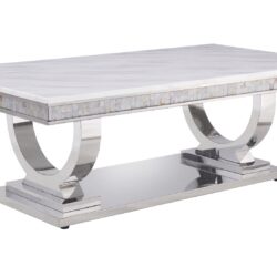 Zander - Printed Faux Marble Top & Mirrored Table - Marble