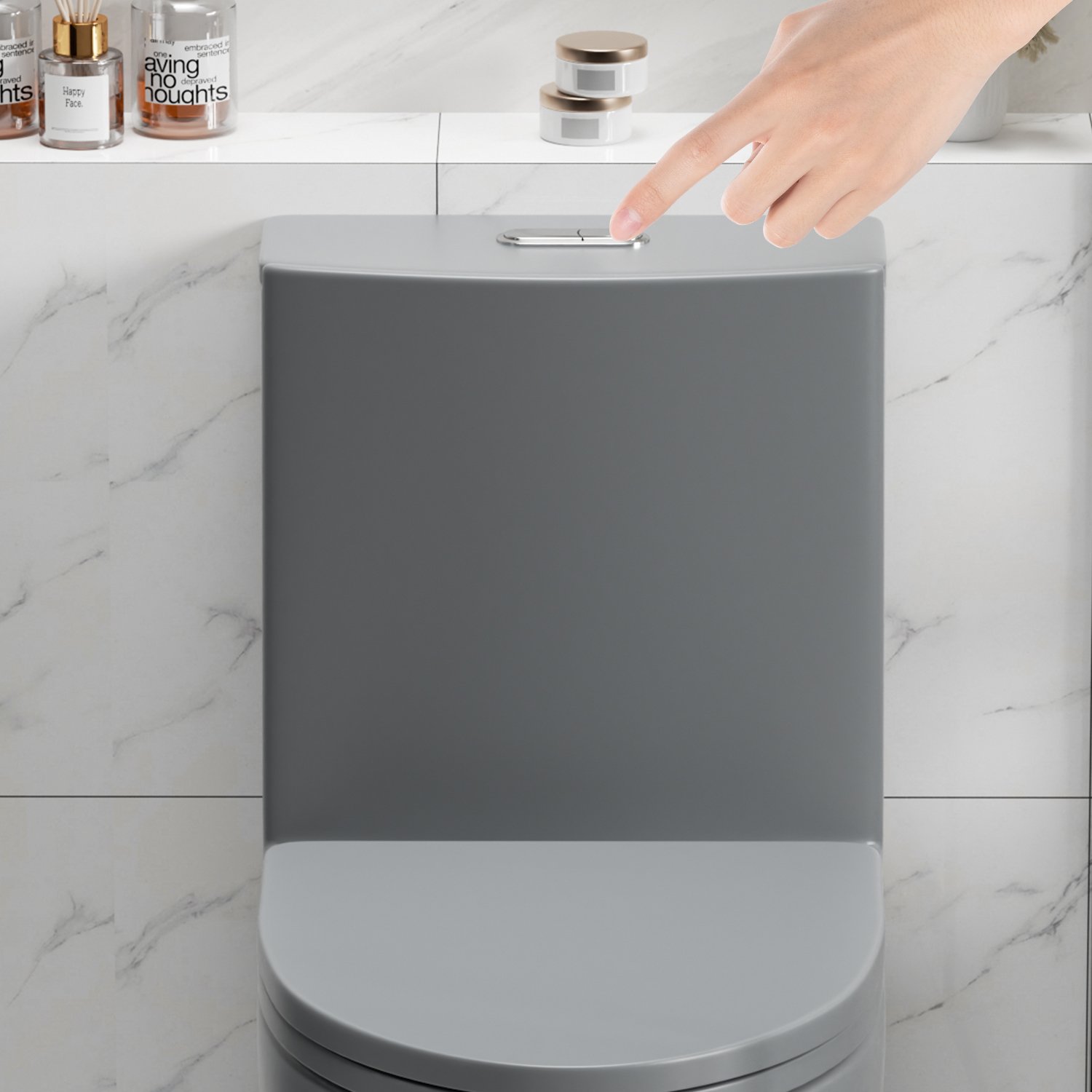 1 Piece Tornado Flush Toilet With Soft Close Seat And Dual Flush Siphonic S Trap - Light Gray - Image 7