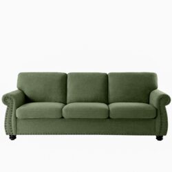 Soft Sofa, Upholstered 3 Seater Couch, Loose Back Cushions And Turned Legs - Green
