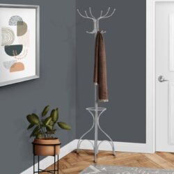 Coat Rack, Hall Tree, Free Standing, 12 Hooks, Entryway, Umbrella Holder, Contemporary & Modern - Silver