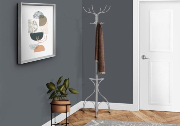 Coat Rack, Hall Tree, Free Standing, 12 Hooks, Entryway, Umbrella Holder, Contemporary & Modern - Silver