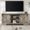 Farmhouse Sliding X Barn Door 70" TV Stand For 80" TVs - Gray Wash - Image 5