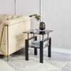 Modern 2 Piece Tempered Glass Sofa Table With Metal Legs For Living Room - Black - Image 2